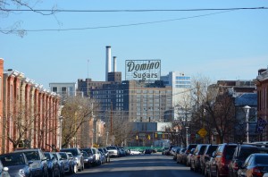 Looking down Clement Street towards Domino Sugar.
